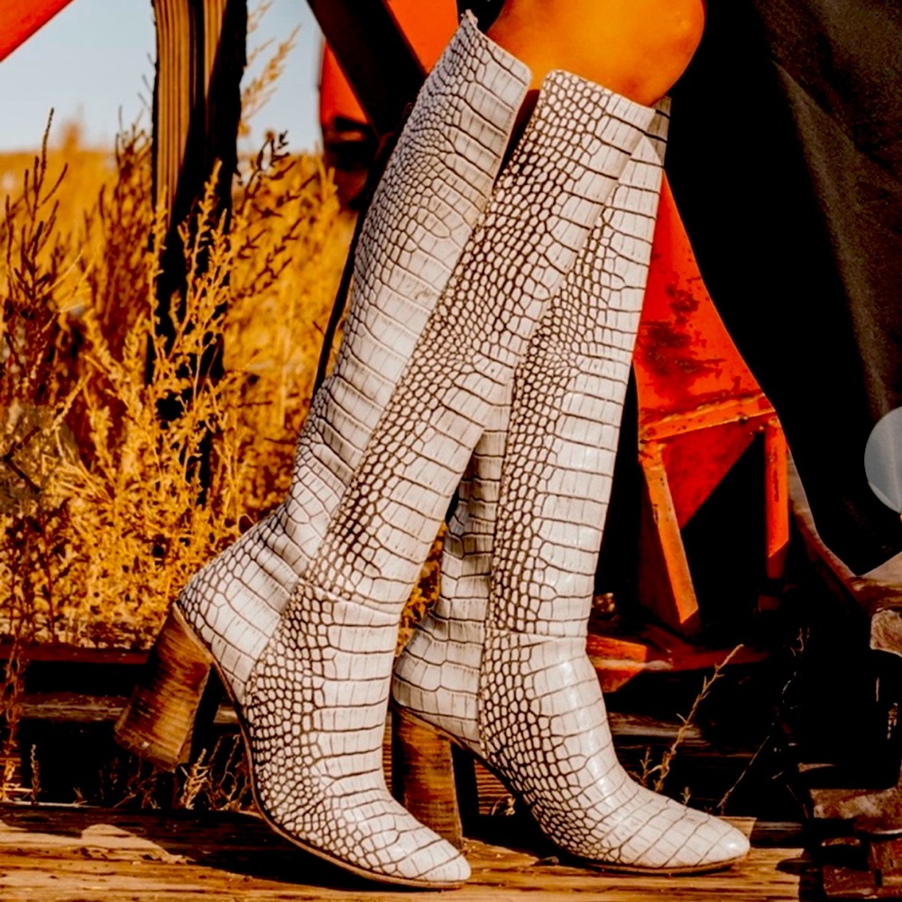 Freebird by Steven Jasper Tall Boots in White Croco Size 9